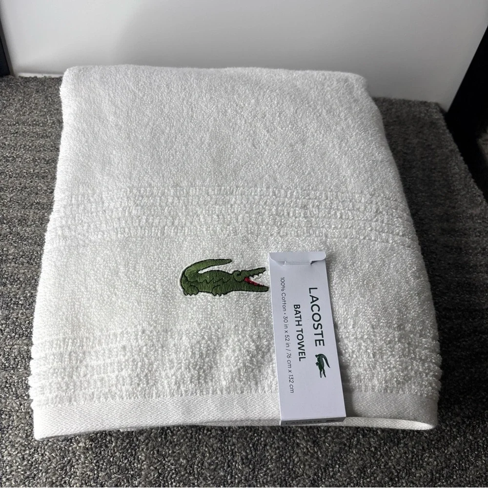 Lacoste Premium White Bath Towel with Iconic Crocodile Logo